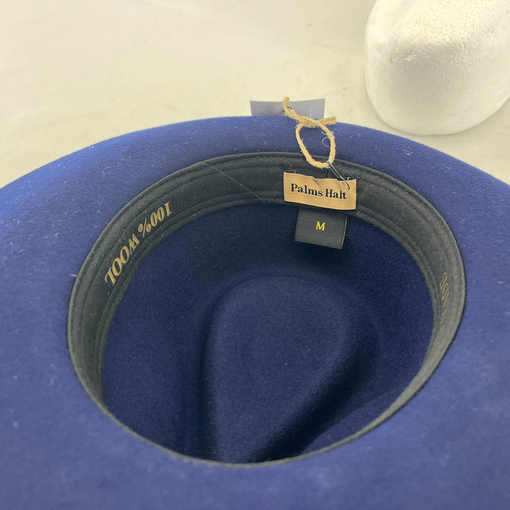 Palms Halt 100% Wool Handmade Textured Fedora Hat in Navy Blue size M 56