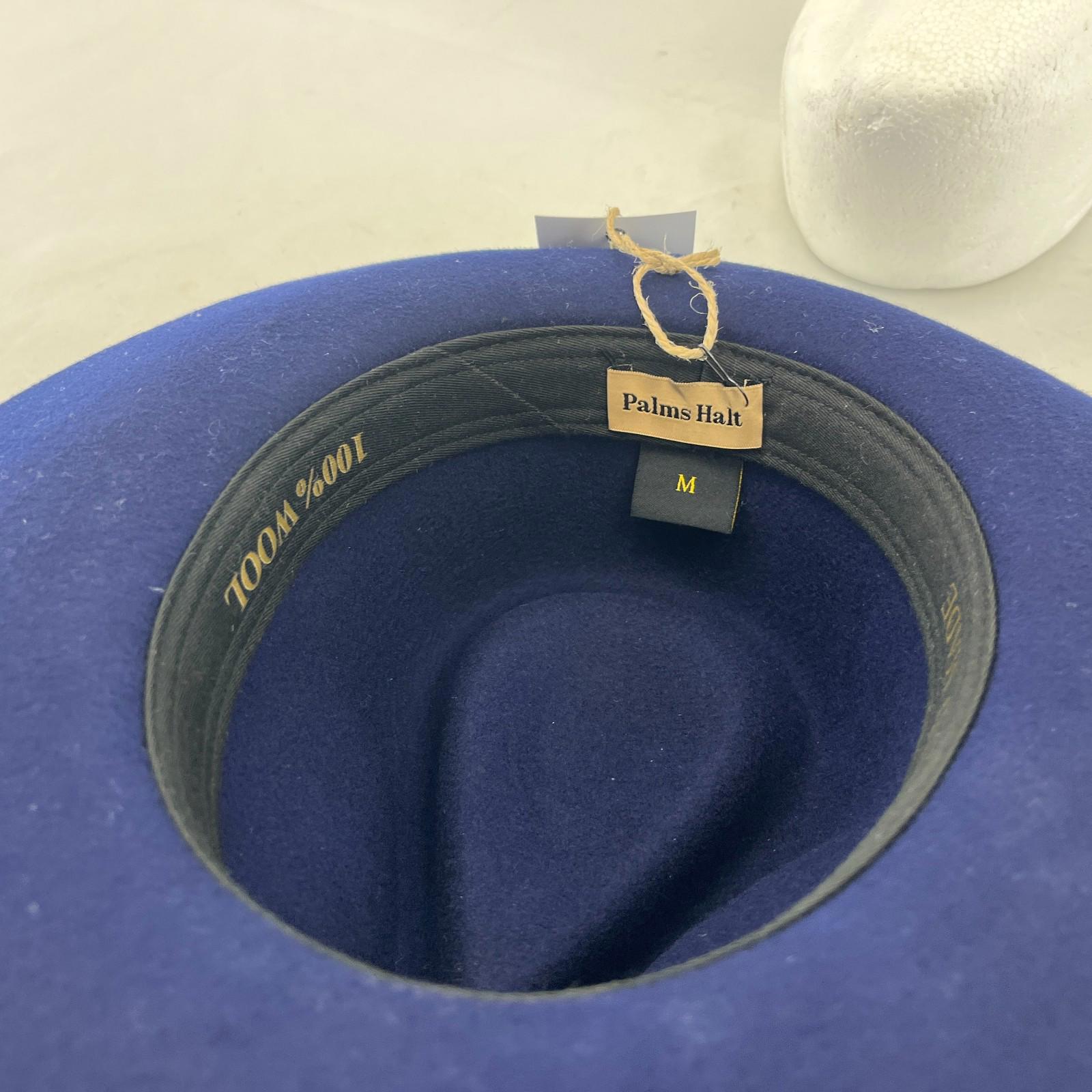 Palms Halt 100% Wool Handmade Textured Fedora Hat in Navy Blue size M 56