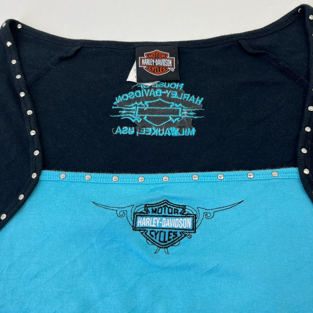 Harley Davidson Vintage Women's Embroidered T-Shirt 1990’s Blue/Black size L