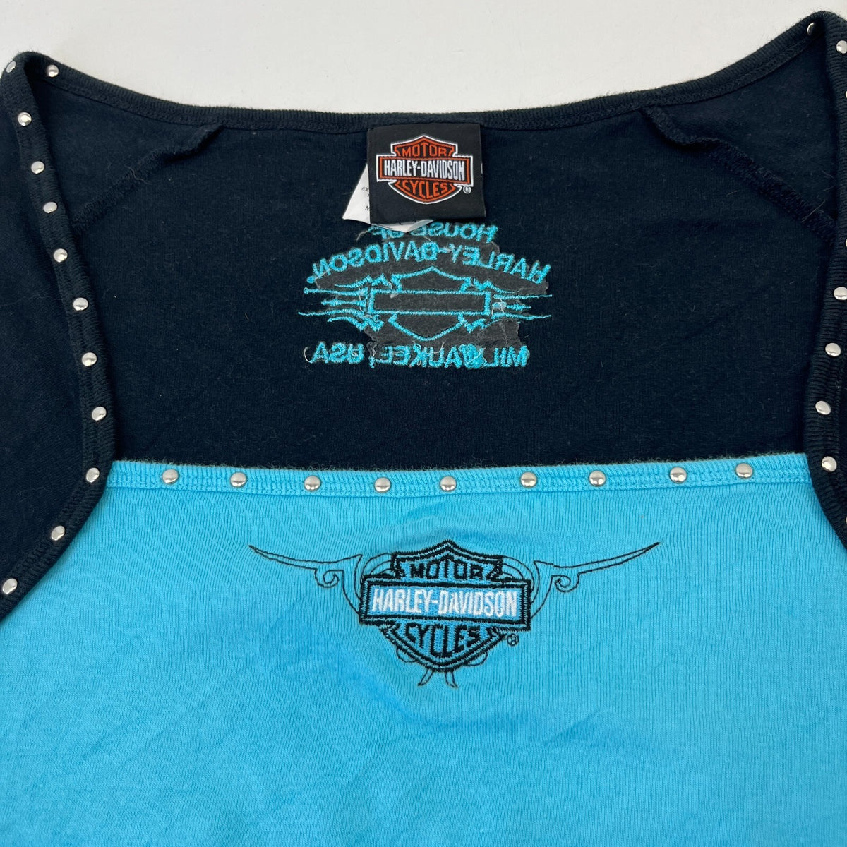 Harley Davidson Vintage Women's Embroidered T-Shirt 1990’s Blue/Black size L