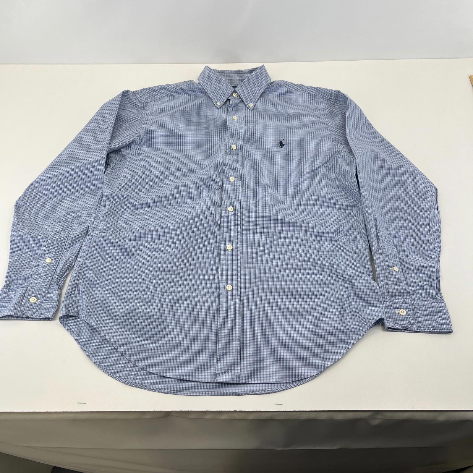 Ralph Lauren Shirt Mens size M Blue Check Cotton Button Up RL Pony