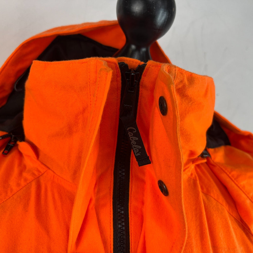 Cabelas Fluorescent Orange Softshell Chore Coat Warm Jacket with Hood size Large