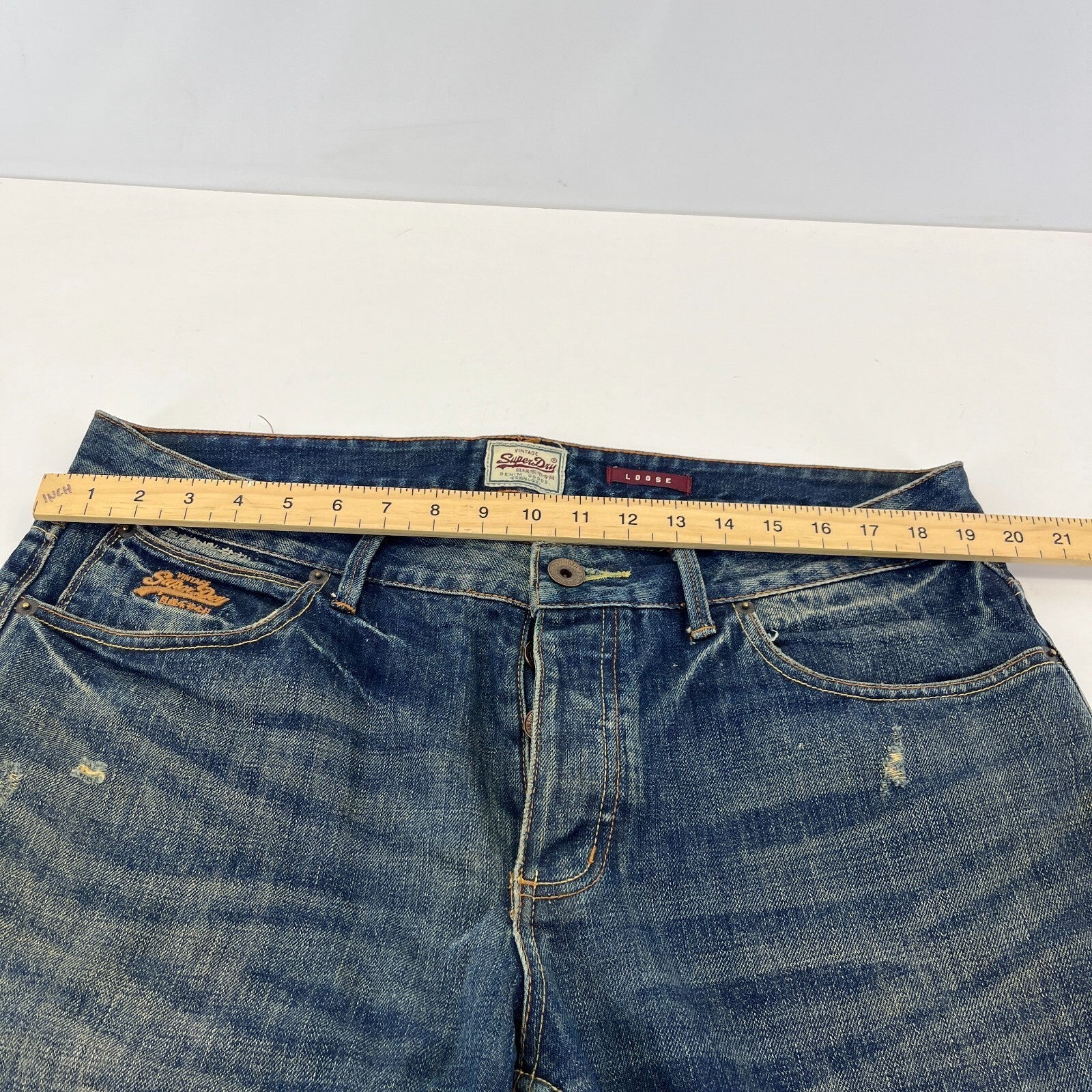 SuperDry Loose Straight Leg Blue Jeans W36" L32" Button Fly