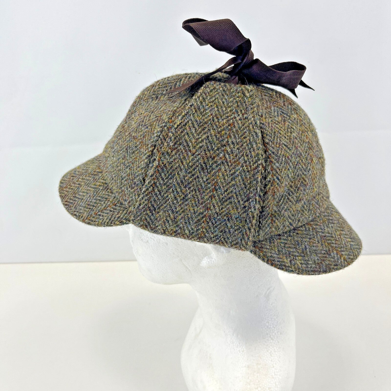 Harris Tweed Deerstalker Hat Cap Brown Herringbone size S/M Sherlock Holmes