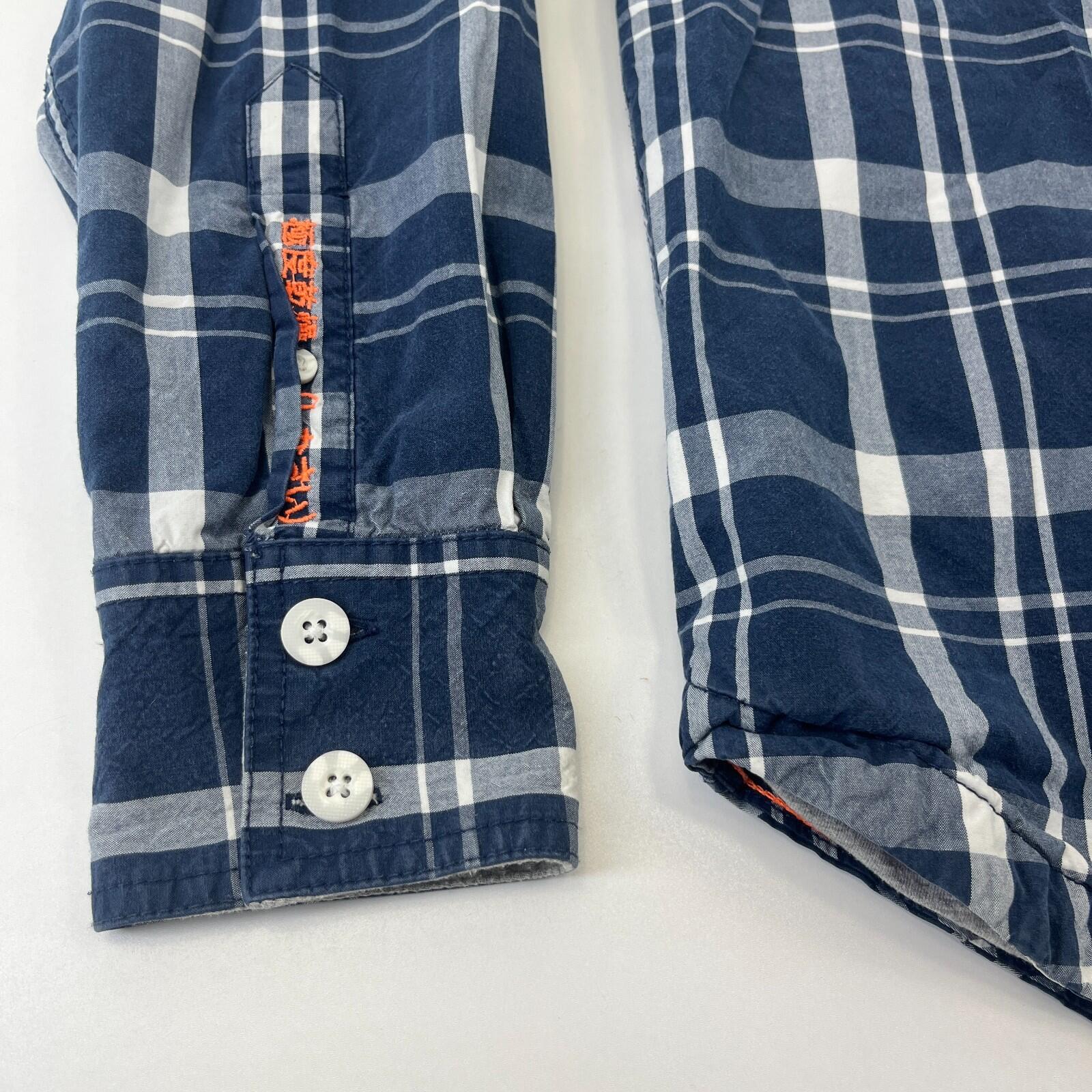 SuperDry Men's Lined Check Work Chore Shirt in Blue size XL
