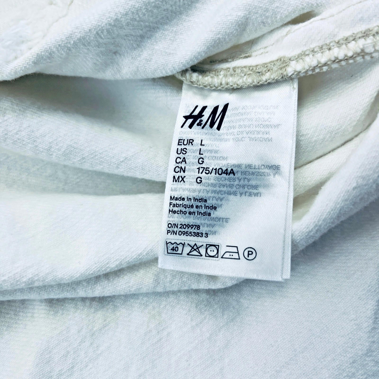 Lee at H&M Overshirt Mens Denim Shacket in White size L Oversized 100% Cotton