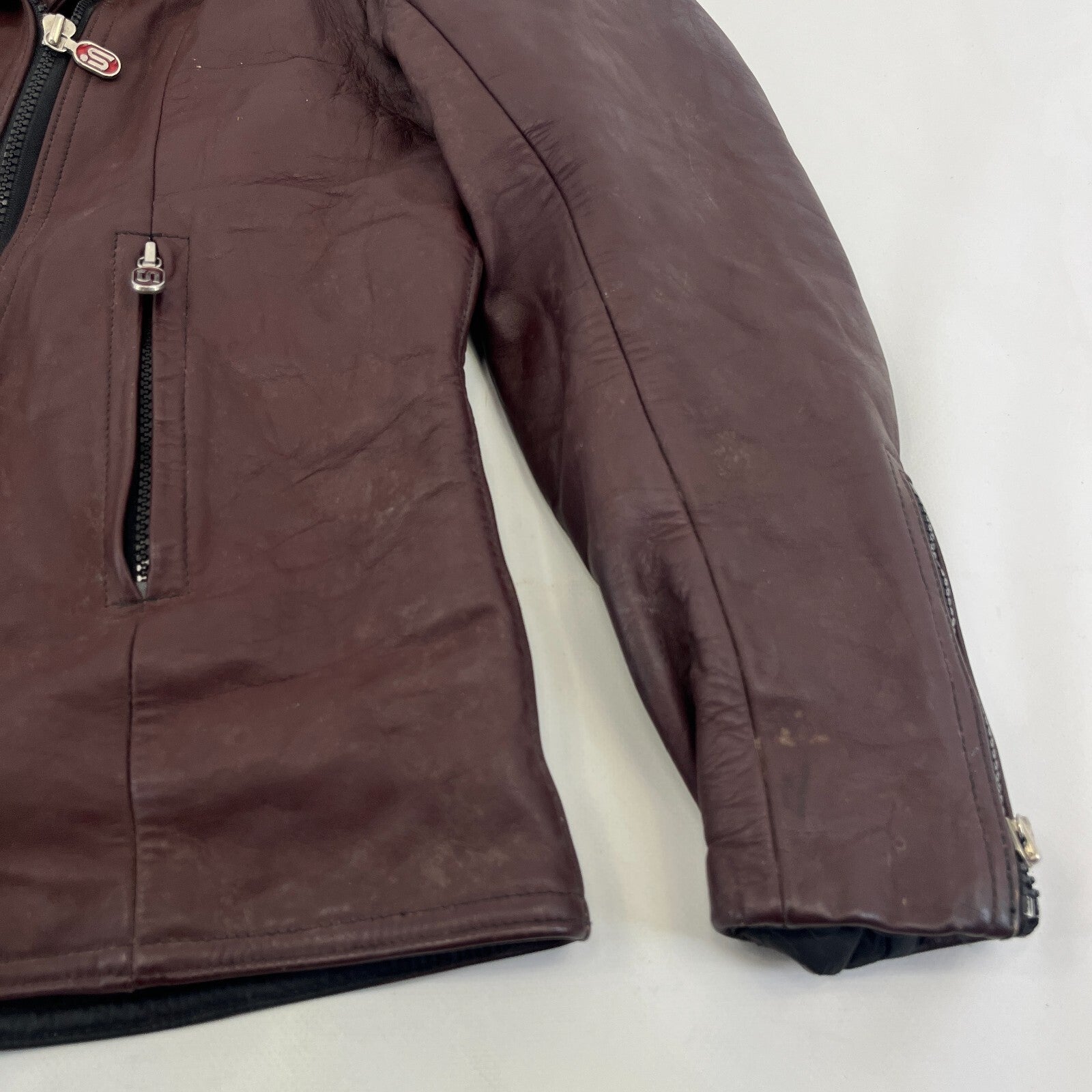 Segura Women's Vintage Leather Motorcycle Jacket in Oxblood Red size 8