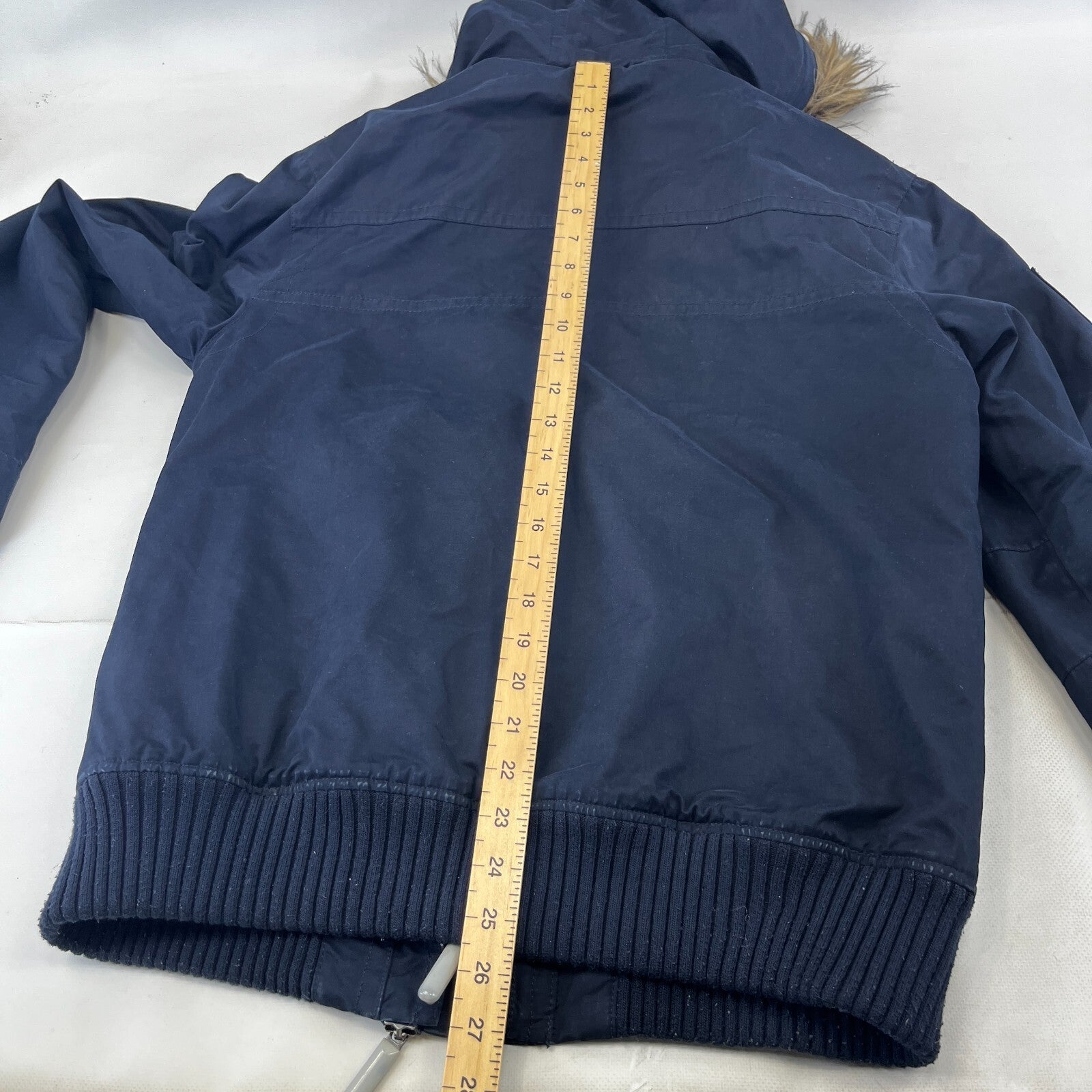 SuperDry Mens Windbomber Bomber Jacket size Large Hooded in Navy Blue Microfibre