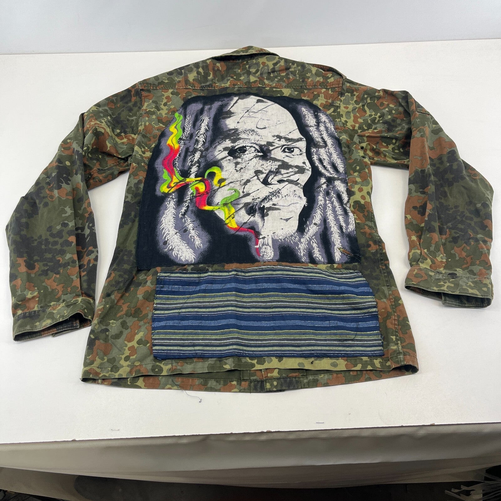 Custom Vtg German Army Flecktarn Camouflage Jacket Bob Marley Rasta Print size L