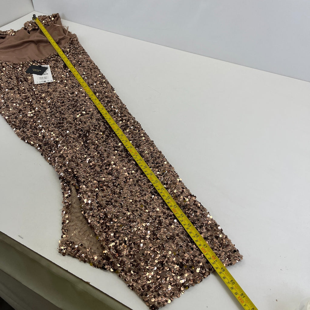 Zara Gold Sparkly Sequin Wrap Round Pencil Dress Halter Neck size Large - New