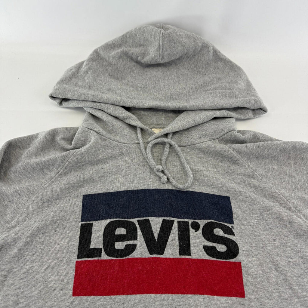 Vintage Levi's Strauss Co Women's Hoodie Grey Spell-Out Sweatshirt size Large