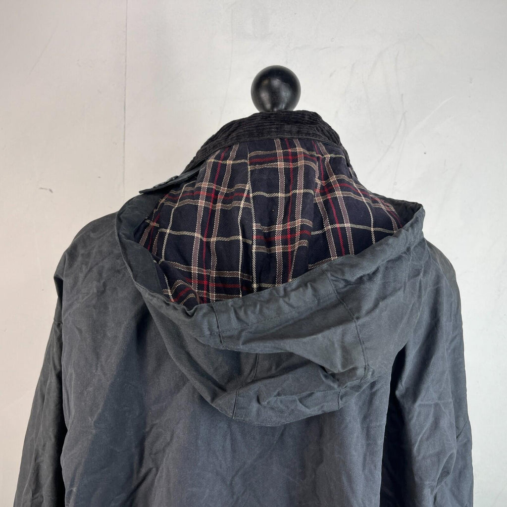Mc Orvis Wax Jacket Mens size M Black Waxed Coat with Hood Made in the UK