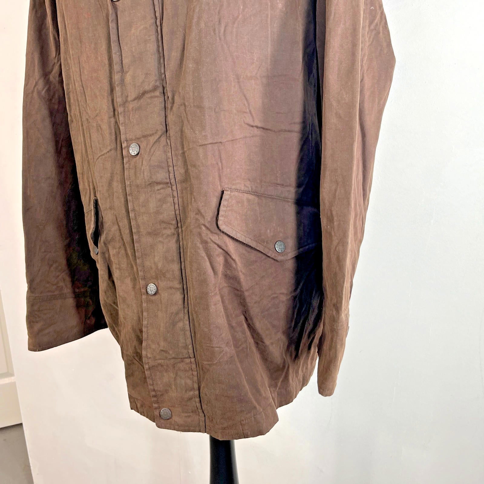 Gant Waxed Cotton Blend Field Jacket Wax Cord Collar Dark Brown Mens Large