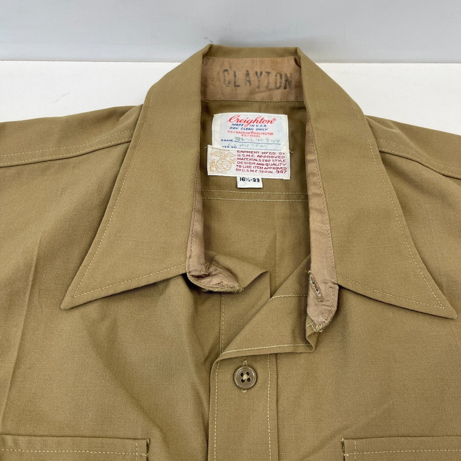 Vintage American Marines Military Long Sleeve Cotton Shirt Khaki Brown size XL