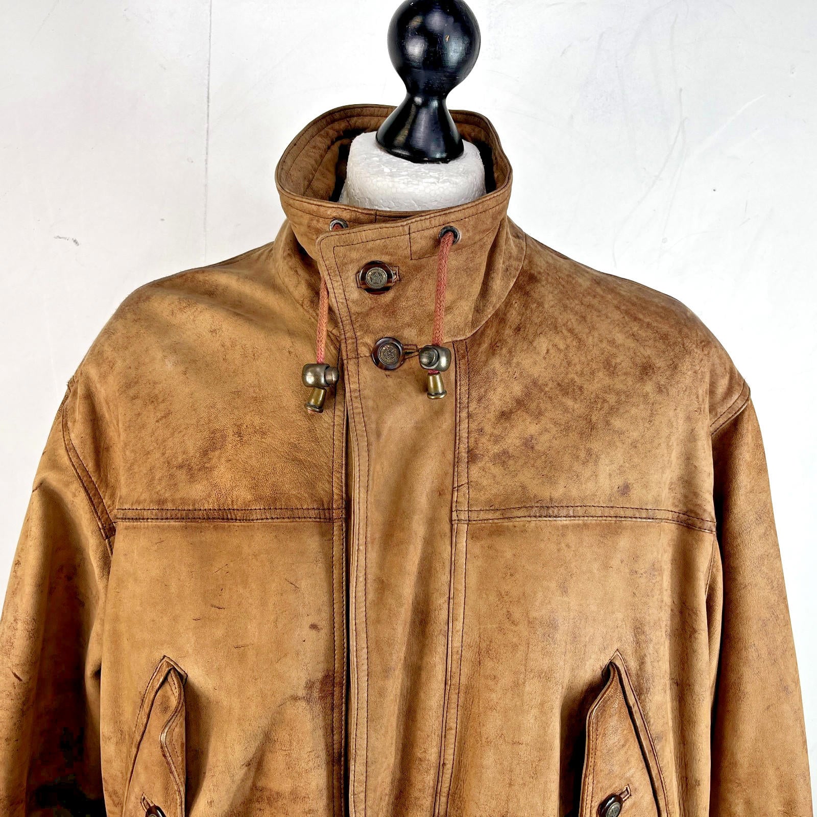 Lakeland Men’s Leather Jacket Long Distressed Look Tan Brown UK size 46