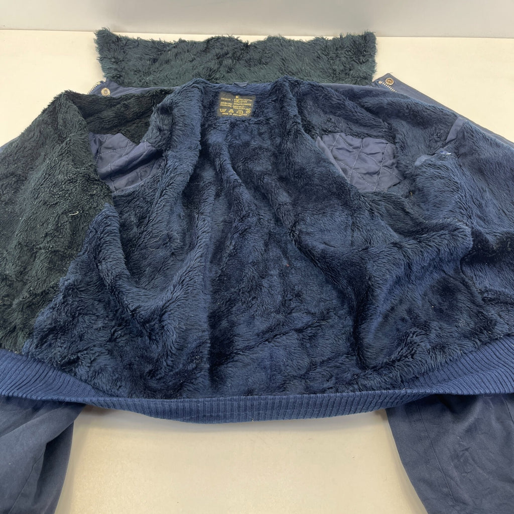 French Military Fleece Lined Bomber Jacket size M Navy Blue Workwear Canvas