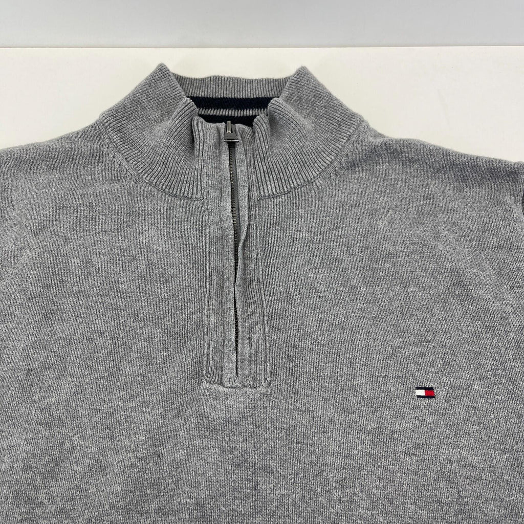 Tommy Hilfiger Mens 1/4 Zip Jumper Sweater XL Grey Funnel Neck
