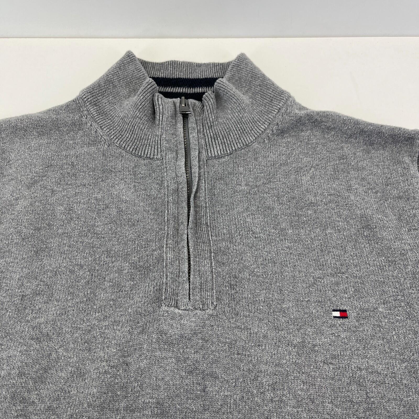 Tommy Hilfiger Mens 1/4 Zip Jumper Sweater XL Grey Funnel Neck