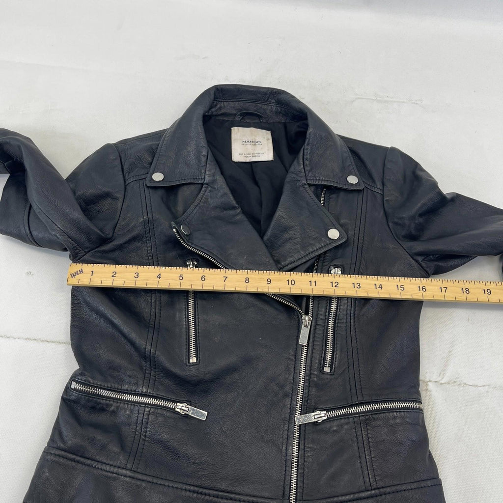 Mango Women's Genuine Soft Leather Biker Jacket in Black size Small