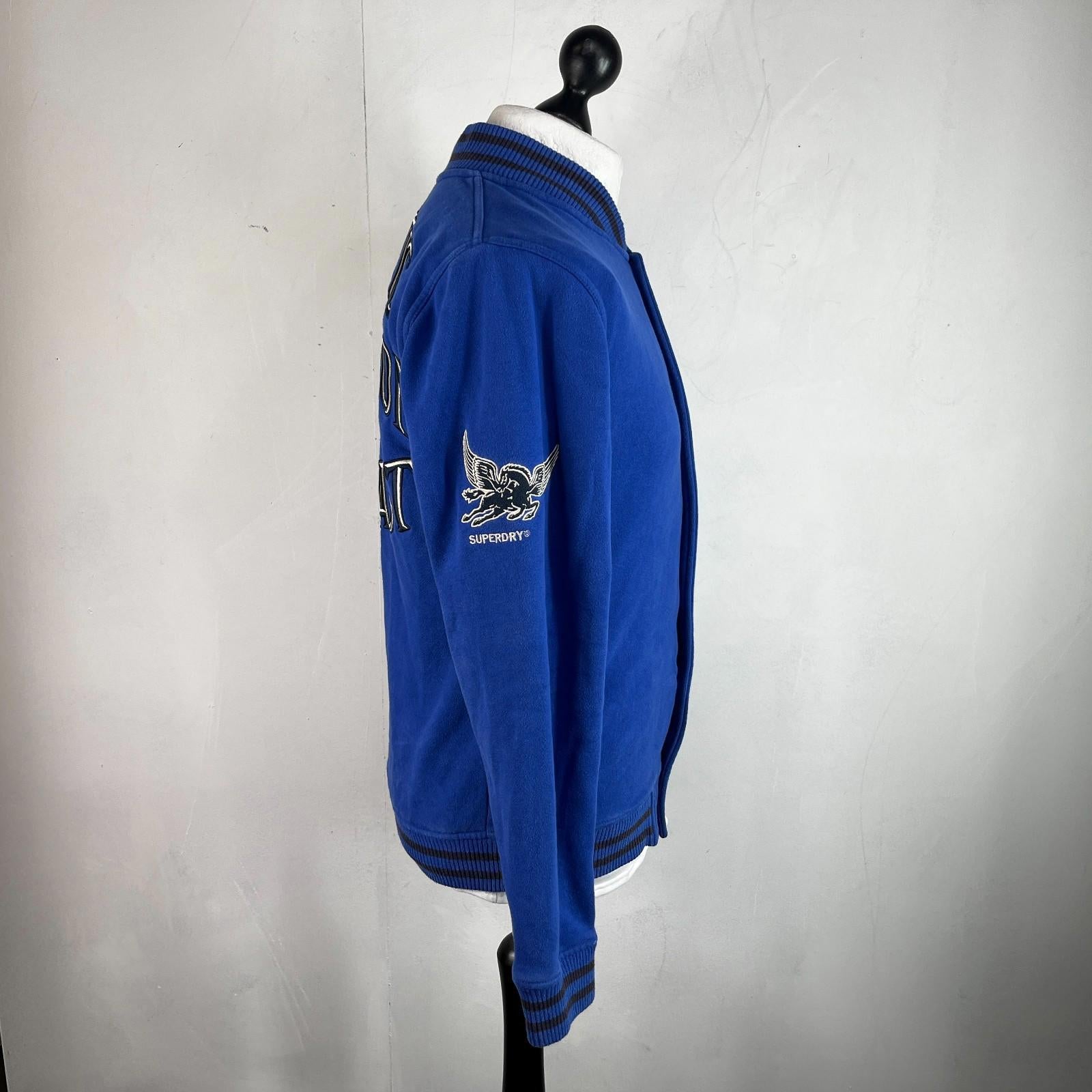 Superdry Pistons 77 Varsity Bomber Jacket in Blue Cotton Blend Coat size M