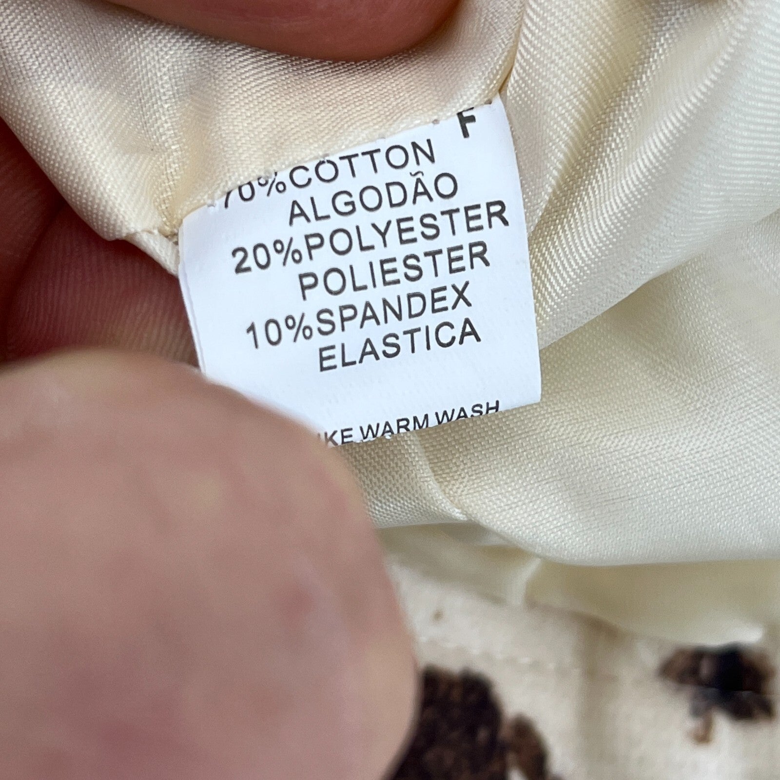 Women's Cow Print Cropped Jacket Cotton Blend Cream/Brown size Small