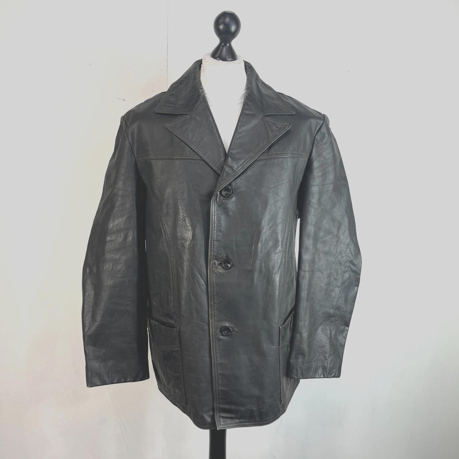 Vintage Letex Wismar Men's Black Leather Jacket size EU 56 Made in Germany