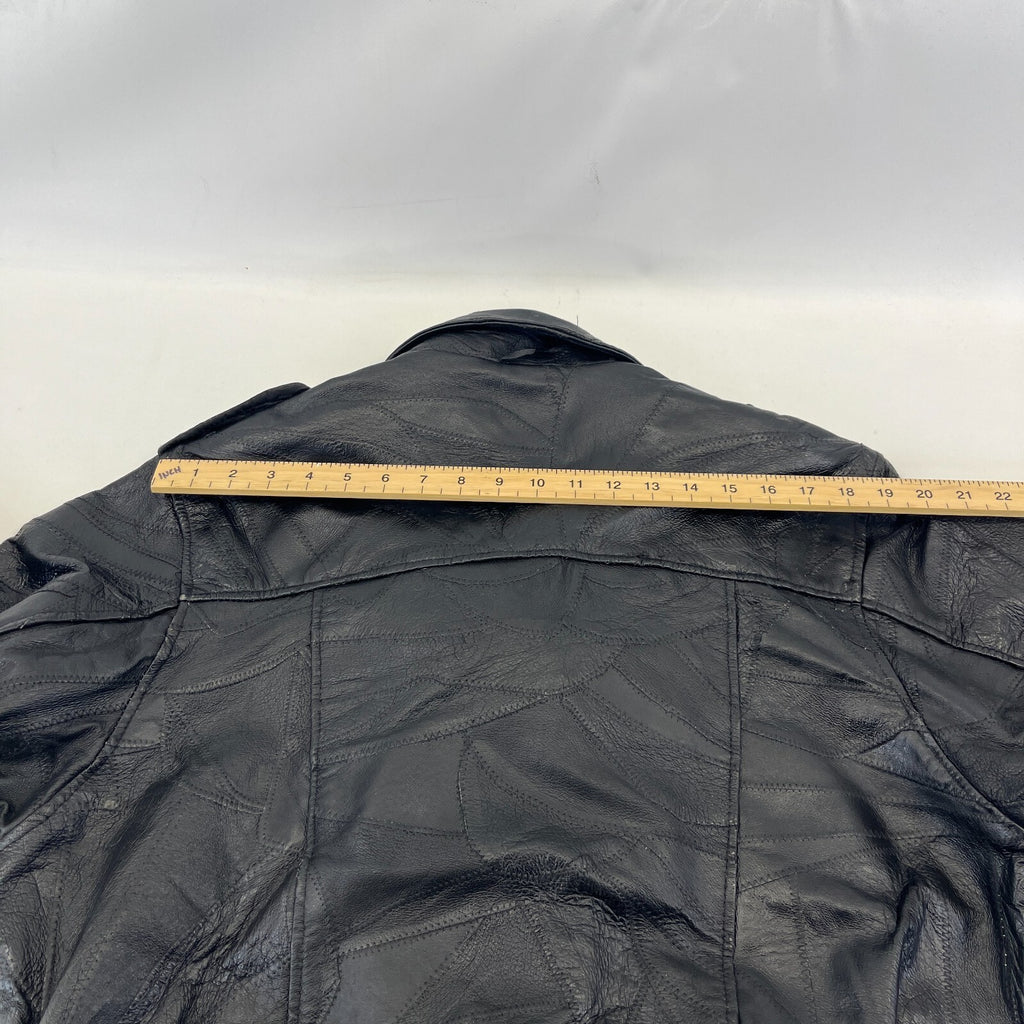 Flight Path Black Patchwork Leather Motorcycle Jacket Cruiser Biker size Large