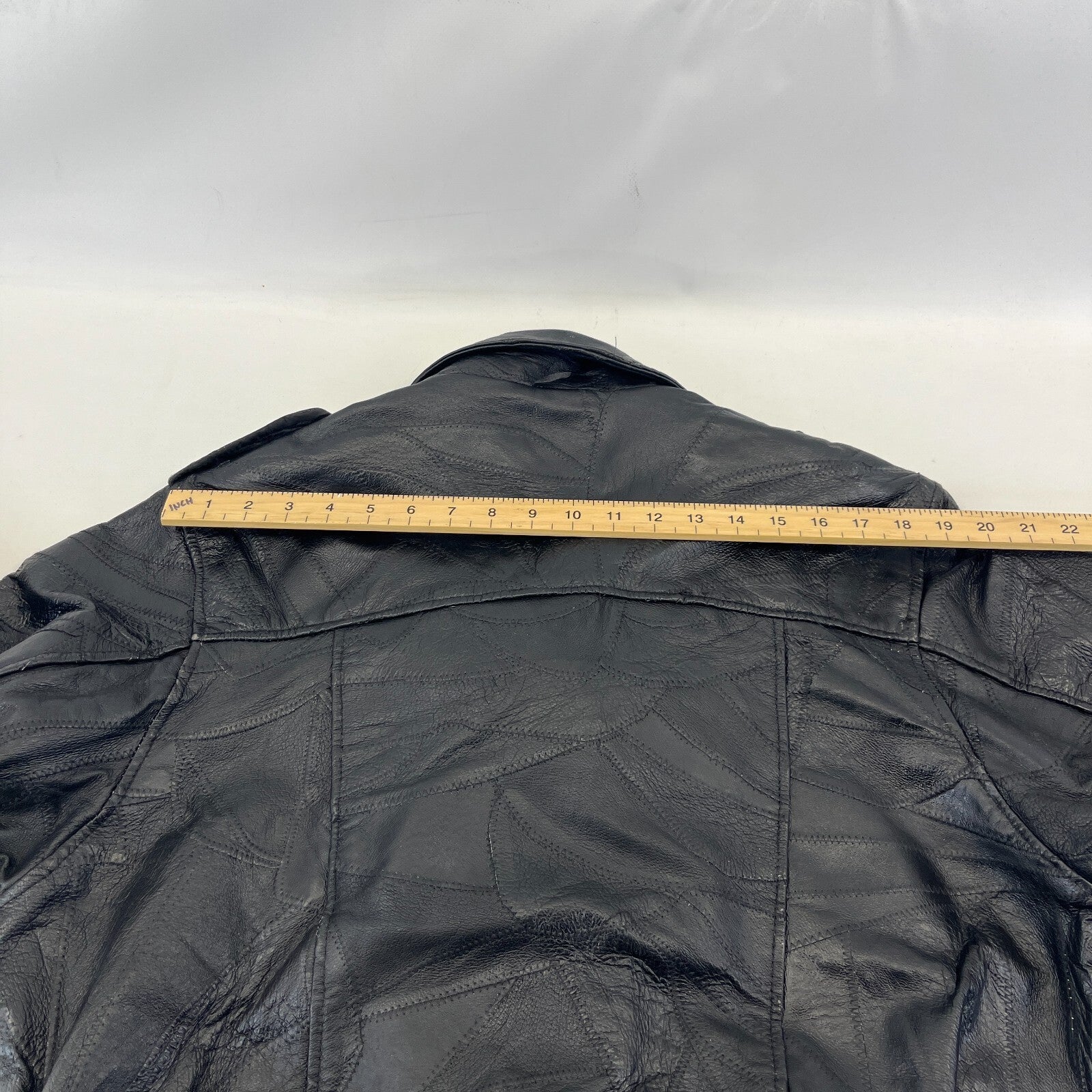 Flight Path Black Patchwork Leather Motorcycle Jacket Cruiser Biker size Large
