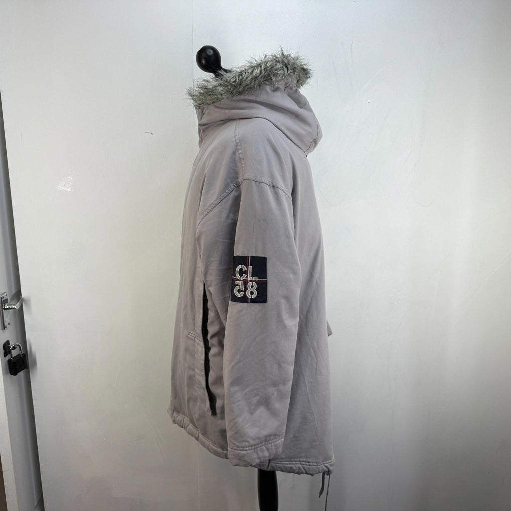 Reebok Fishtail Parka Grey with Faux Fur Fringe - size Medium Oversized