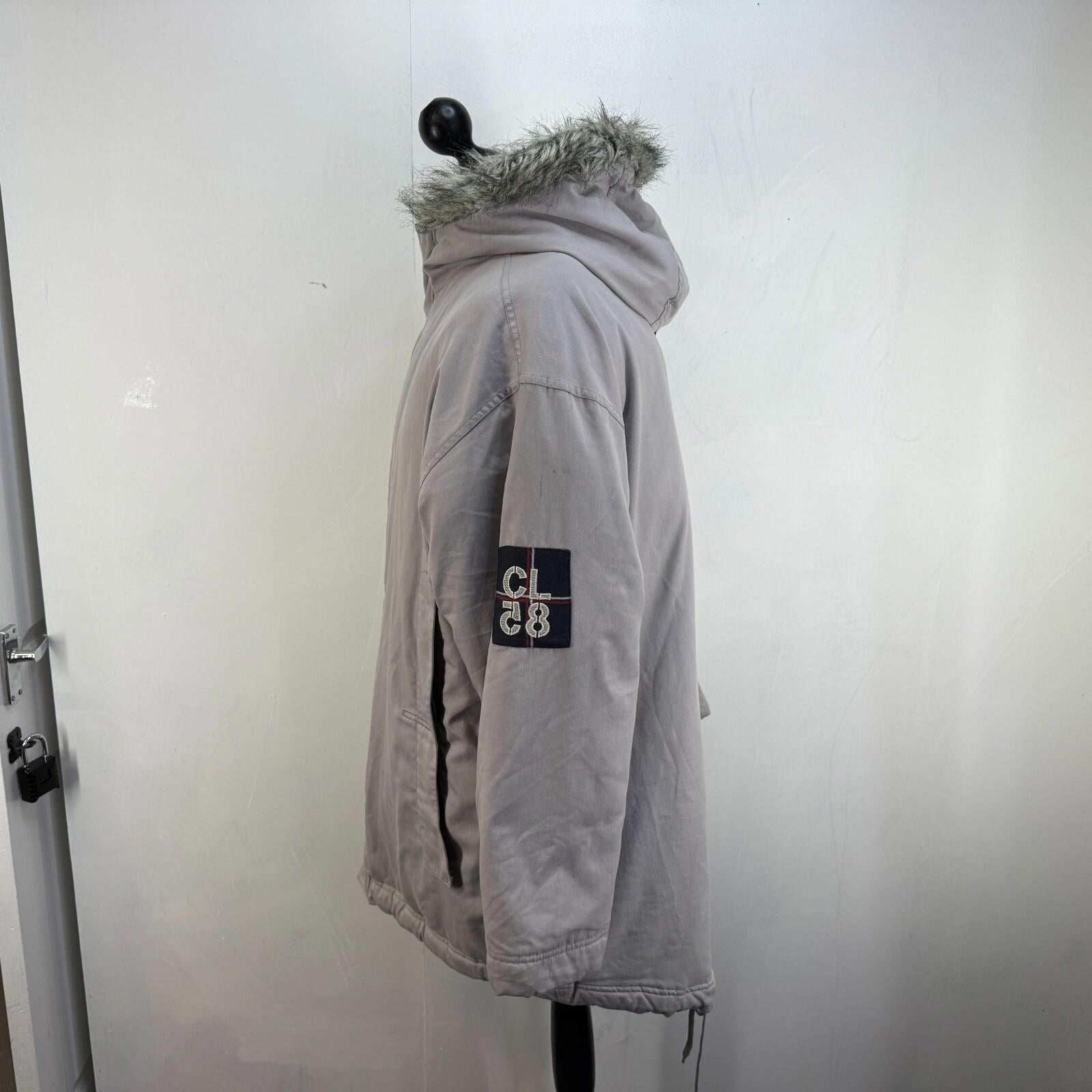 Reebok Fishtail Parka Grey with Faux Fur Fringe - size Medium Oversized