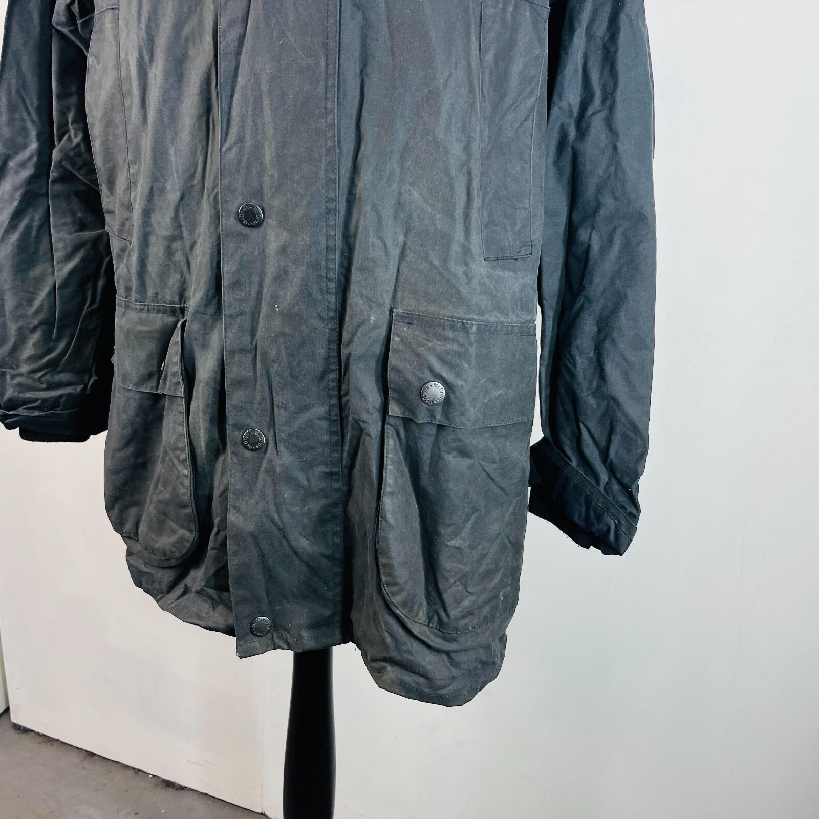Mc Orvis Wax Jacket Mens size Large Black Waxed Coat Made in the UK