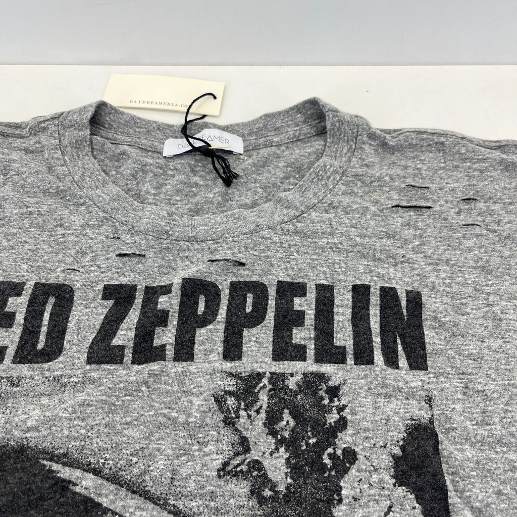Daydreamer Led Zeppelin 1969 Tour Print Distressed T-Shirt Grey size US M UK XL