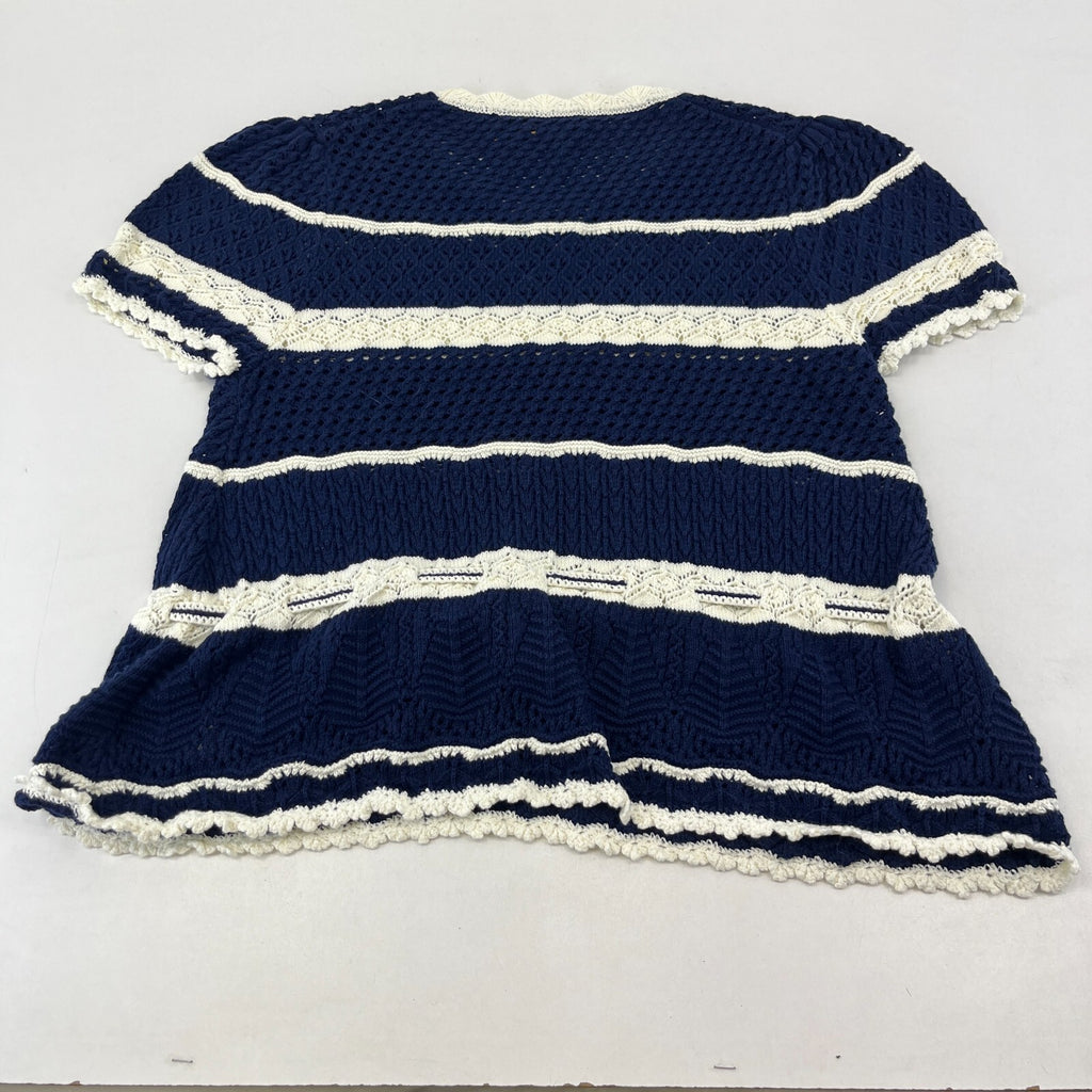 Polo Ralph Lauren Crochet Knit Jumper Women's size Large Blue/White Crew Neck