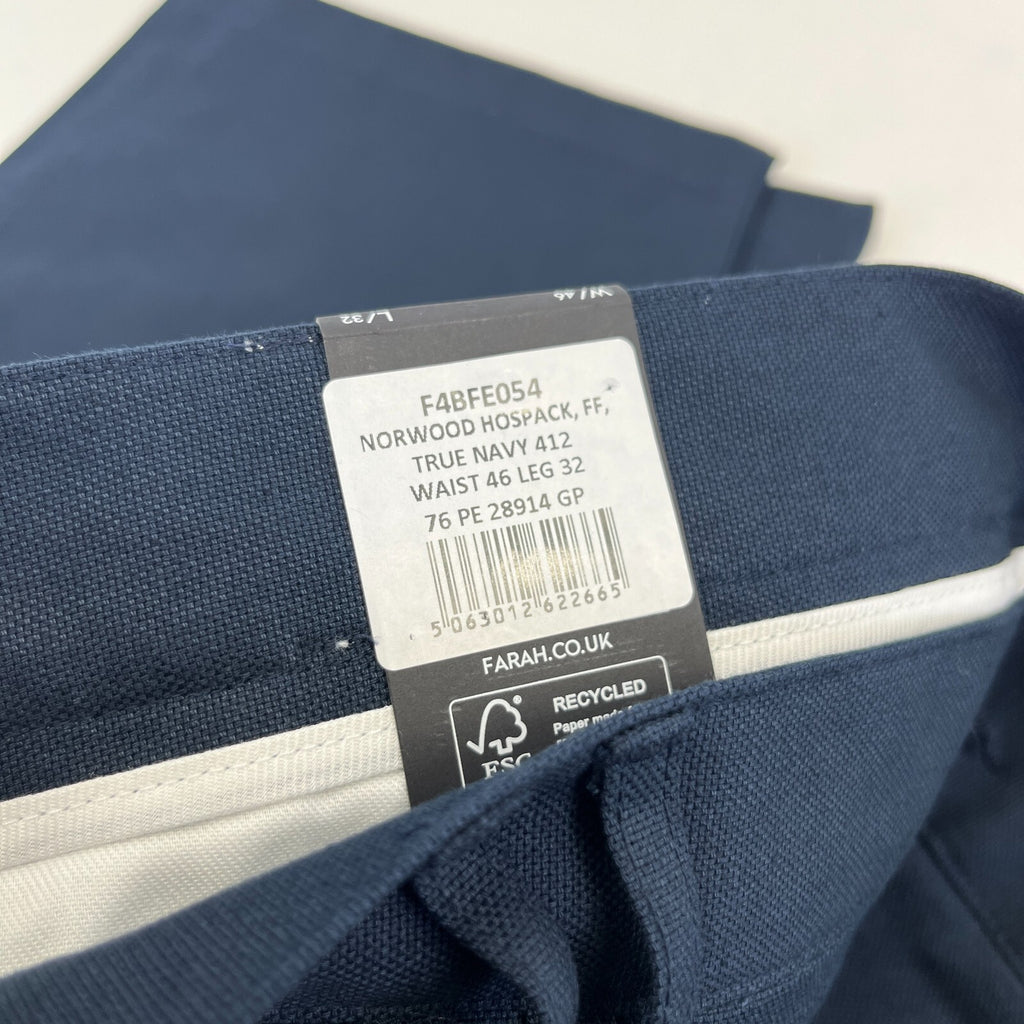 Farah Norwood Hopsack 100% Cotton Trousers Regular Fit W46" L32" True Navy Blue