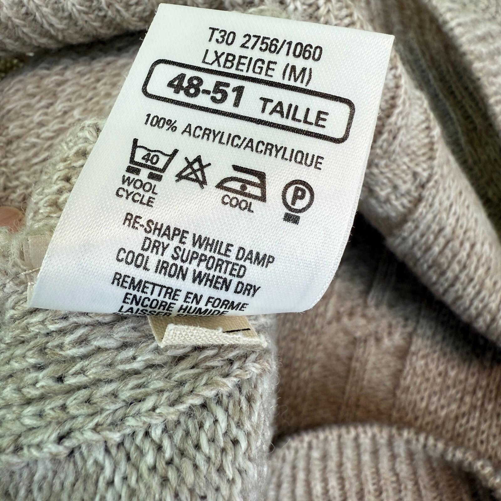 St Michael’s Vintage Varsity Cable Knit Jumper size Medium Beige Made in the UK