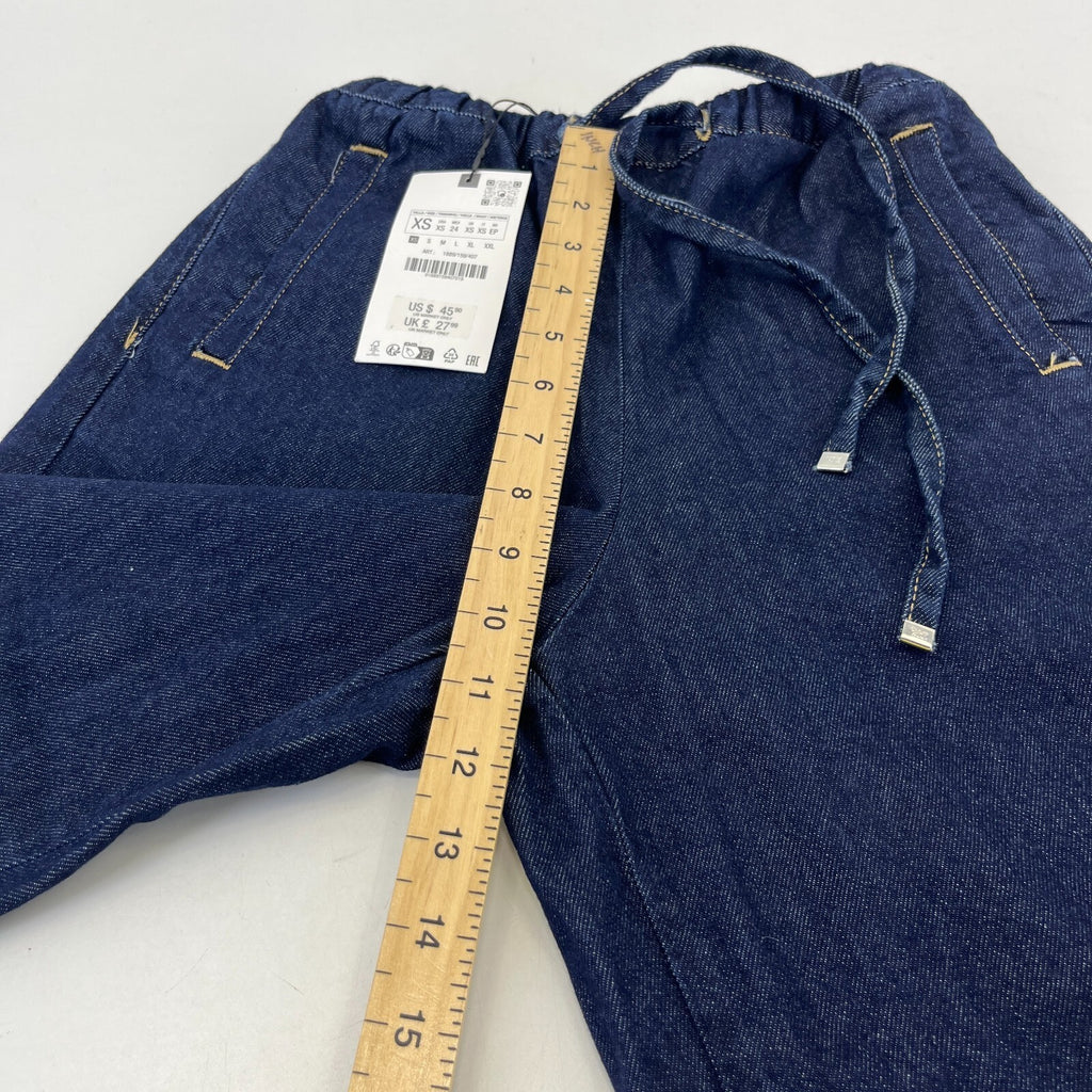 Zara Wide Leg Flared Denim Jeans Dark Blue Elasticated Tie Waist - size XS