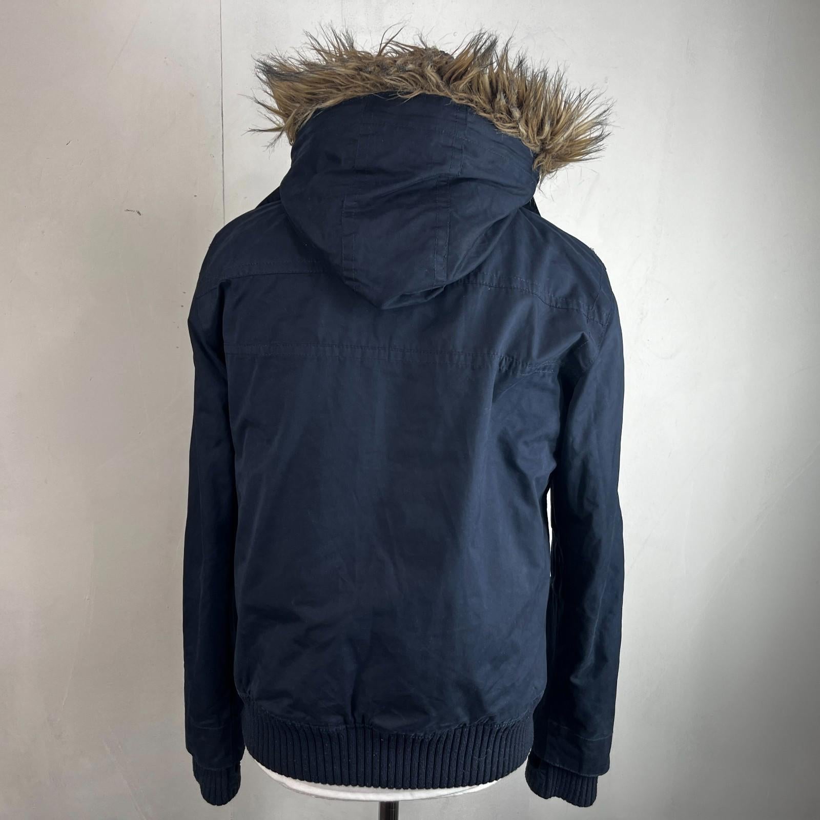SuperDry Mens Windbomber Bomber Jacket size Large Hooded in Navy Blue Microfibre