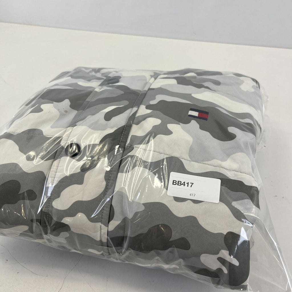 Tommy Hilfiger Camo Hooded Bomber Jacket size M Coat Grey White Water Resistant