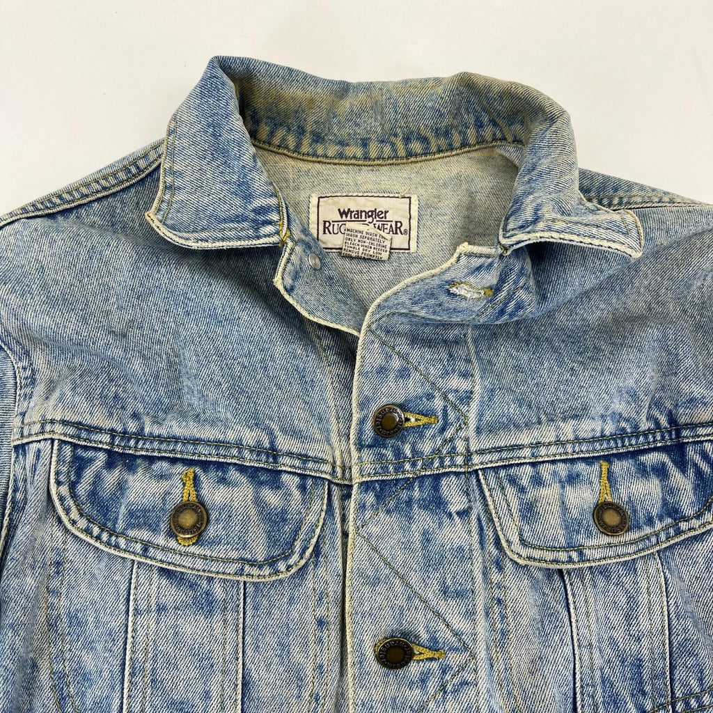 Vintage Wrangler Rugged Wear Denim Jacket with USA Flag size L (14-16) Punk