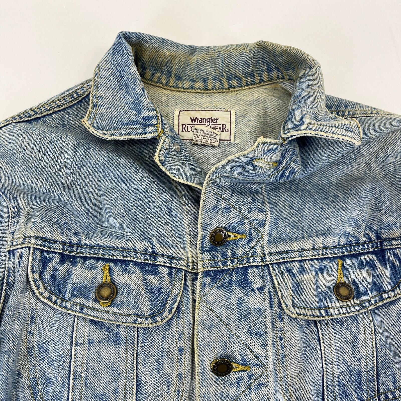 Vintage Wrangler Rugged Wear Denim Jacket with USA Flag size L (14-16) Punk