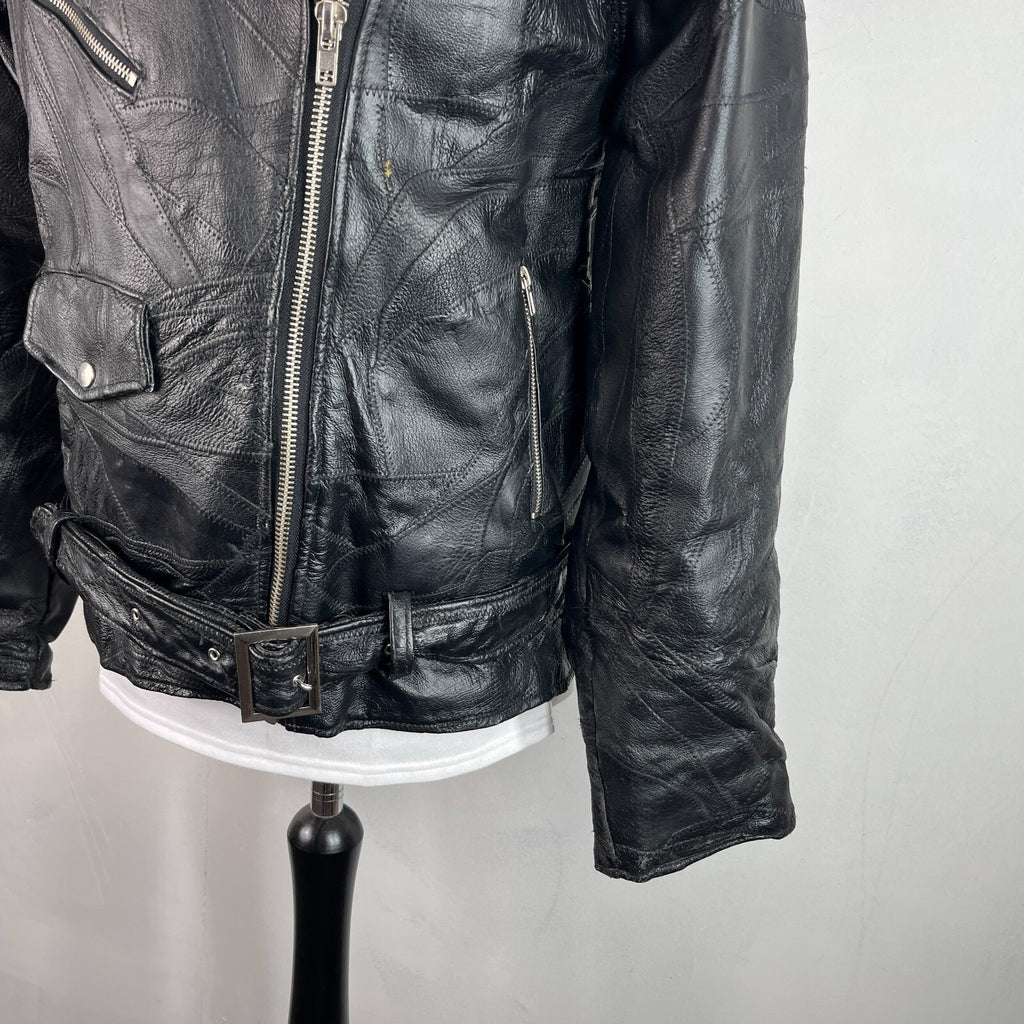 Flight Path Black Patchwork Leather Motorcycle Jacket Cruiser Biker size Large
