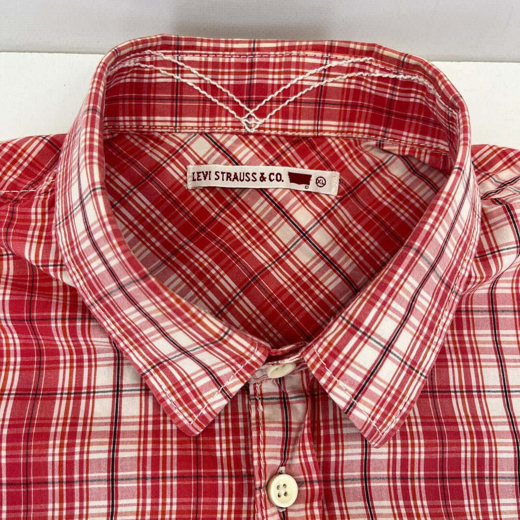 Levi Strauss Denim Cotton Check Shirt Short Sleeve Button Up size XL  Red Levis