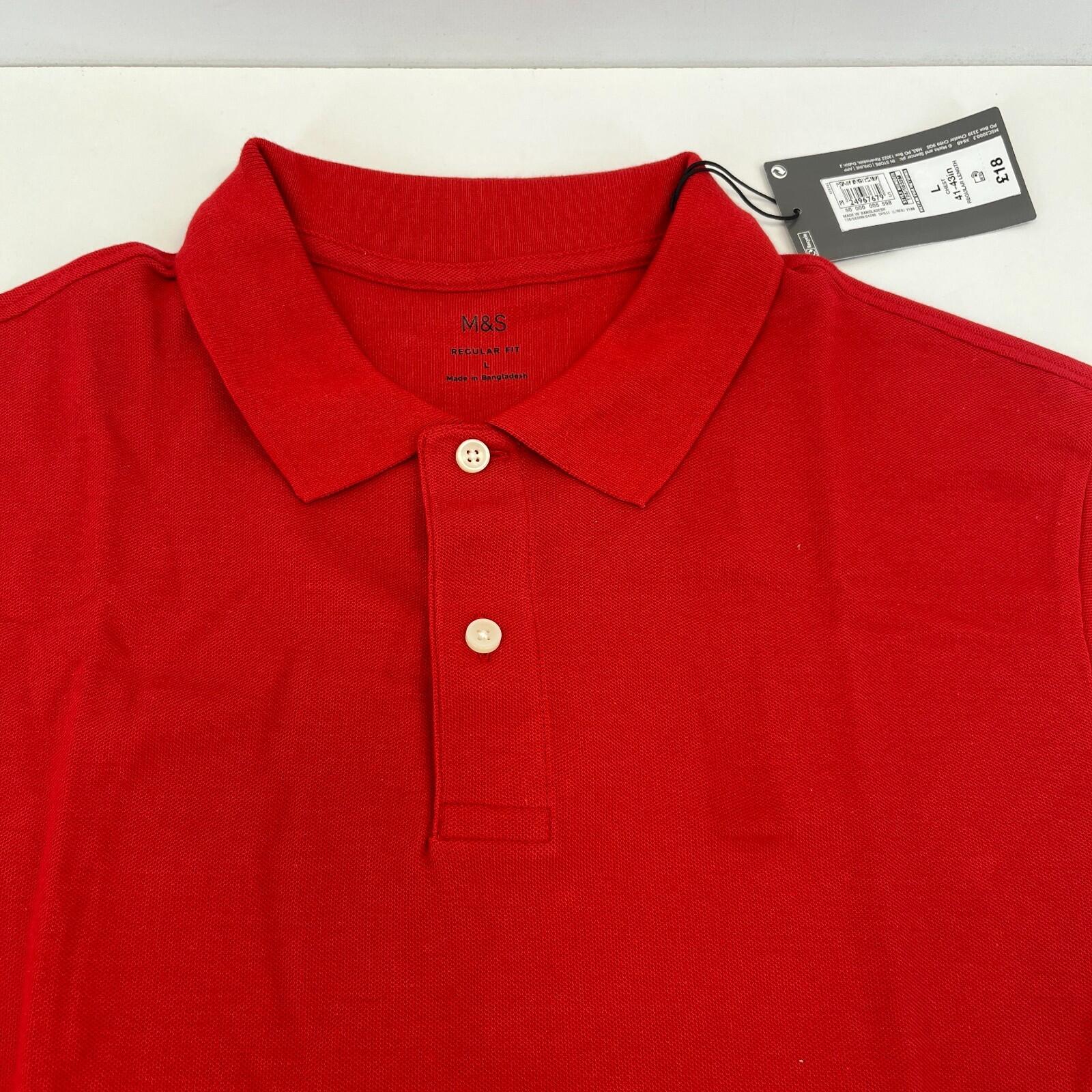 M&S Mens Red Short Sleeve 100% Cotton Polo Shirt Top size Large Regular Fit