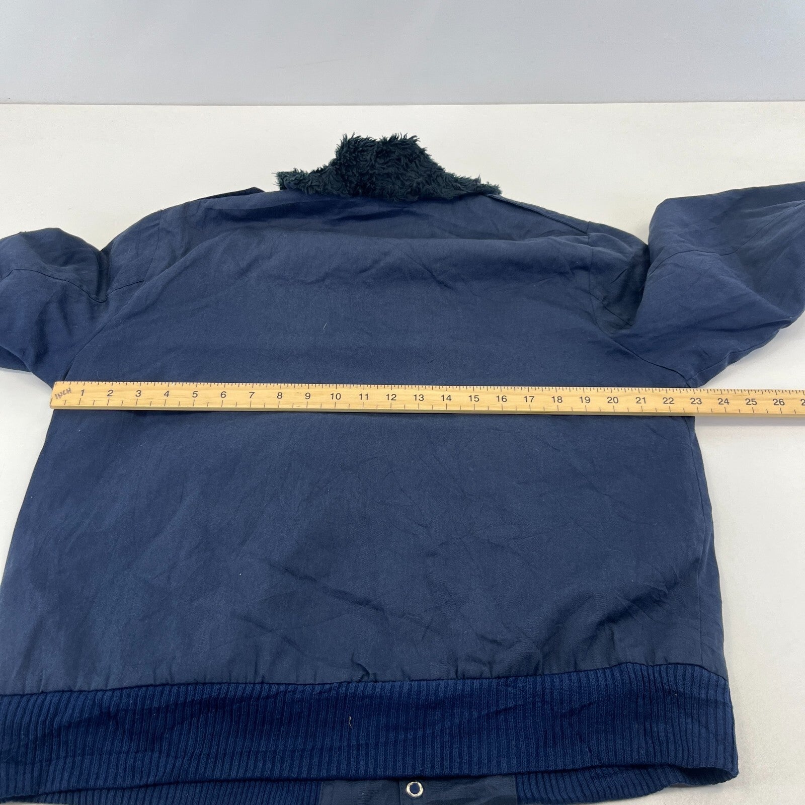 French Military Fleece Lined Bomber Jacket size M Navy Blue Workwear Canvas