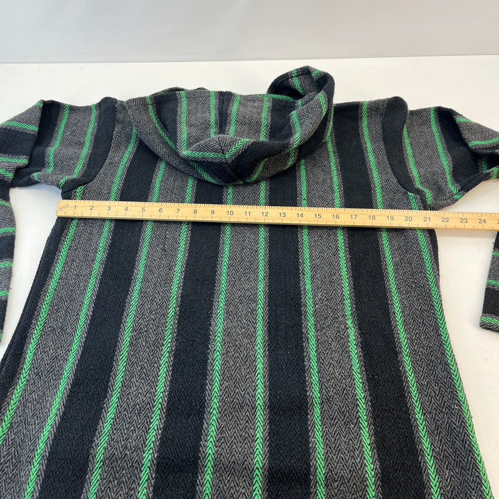 Genuine Mexican Baja Hoodie Pullover Hippie Festival Green/Black/Grey UK size M