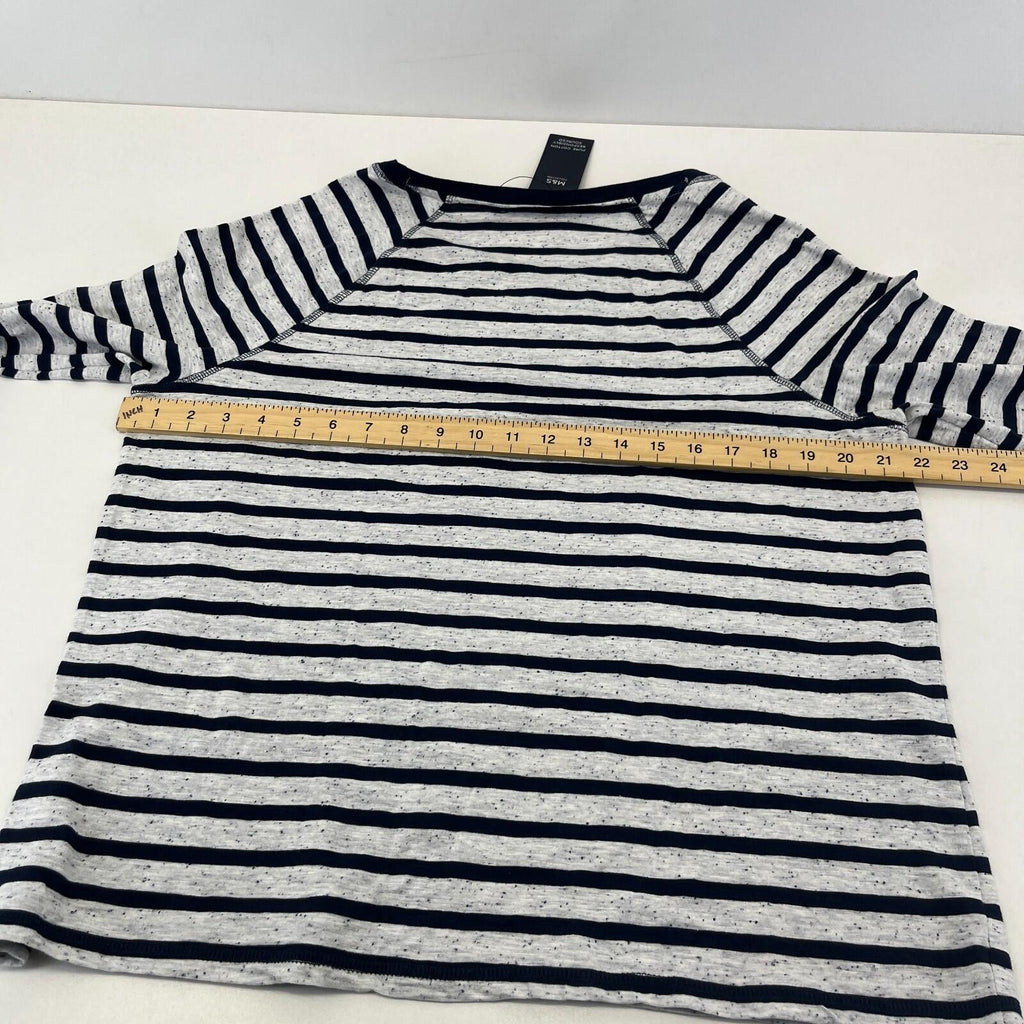 M&S Women's Crew Neck Top White & Navy Blue Striped Long Sleeve size 16 - New