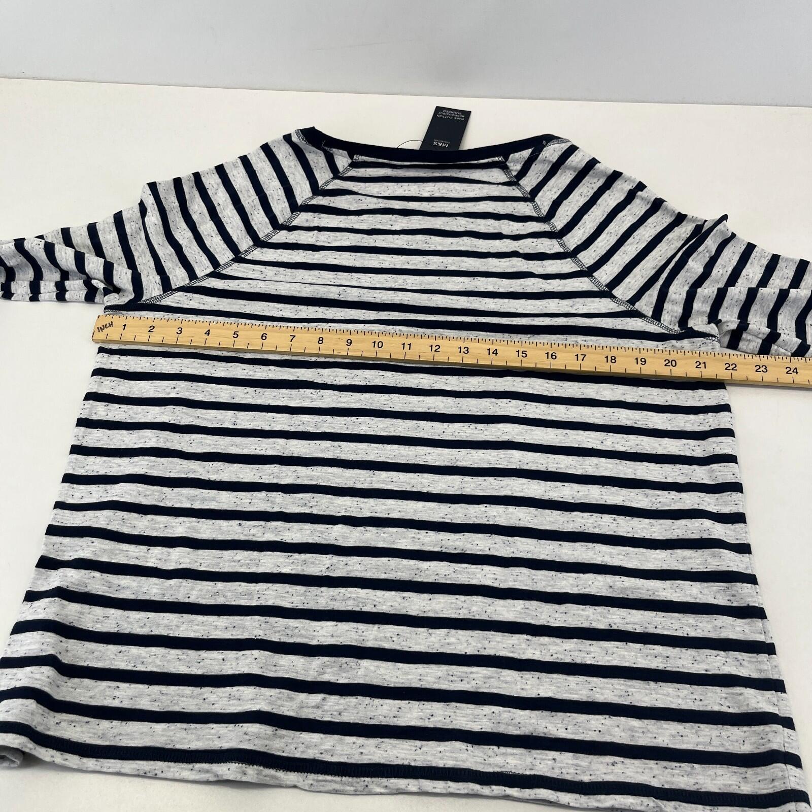 M&S Women's Crew Neck Top White & Navy Blue Striped Long Sleeve size 16 - New