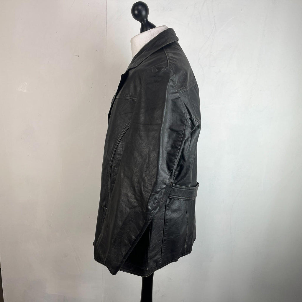 Vintage Letex Wismar Men's Black Leather Jacket size EU 56 Made in Germany