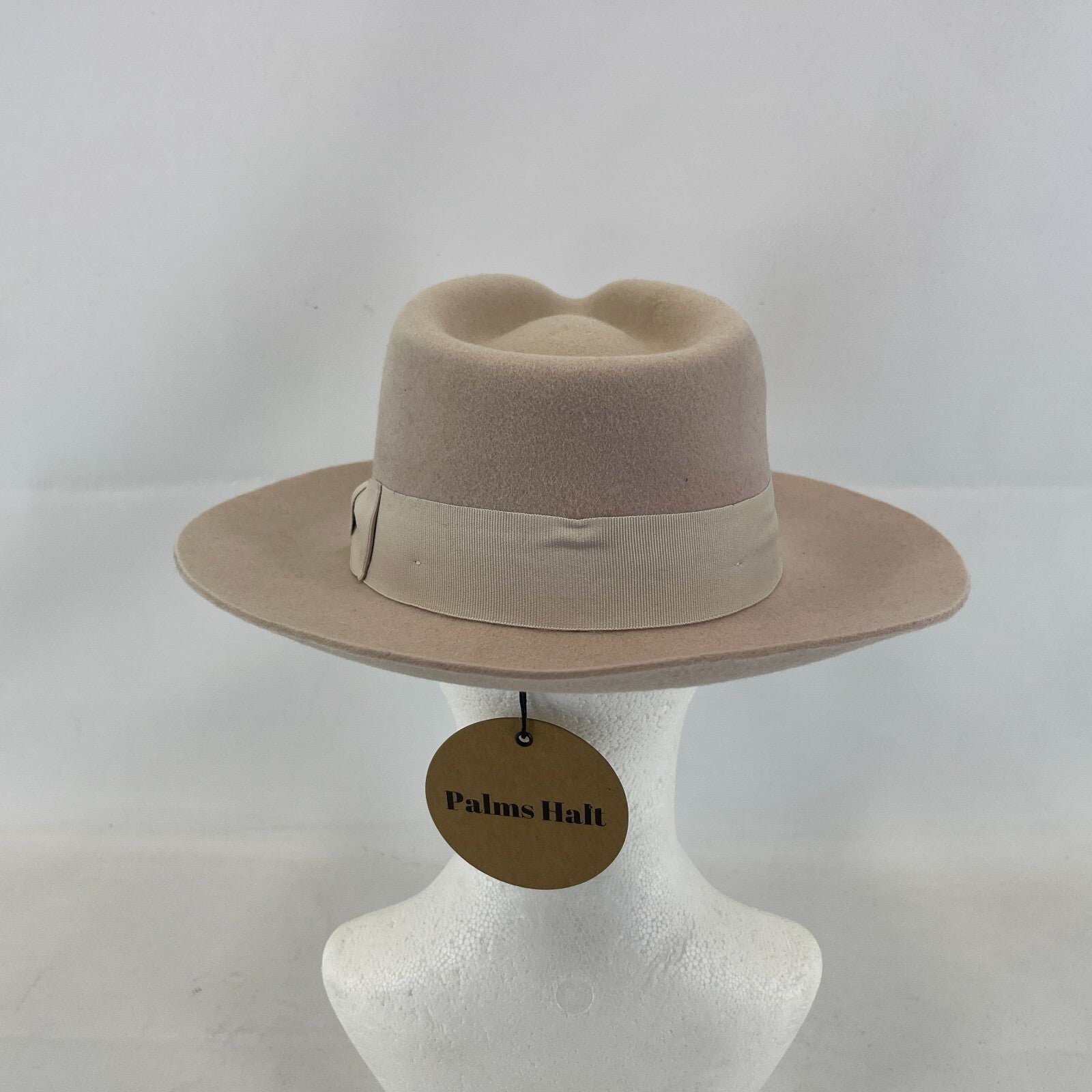 Palms Halt 100% Wool Handmade Textured Fedora Hat in Beige size M 56