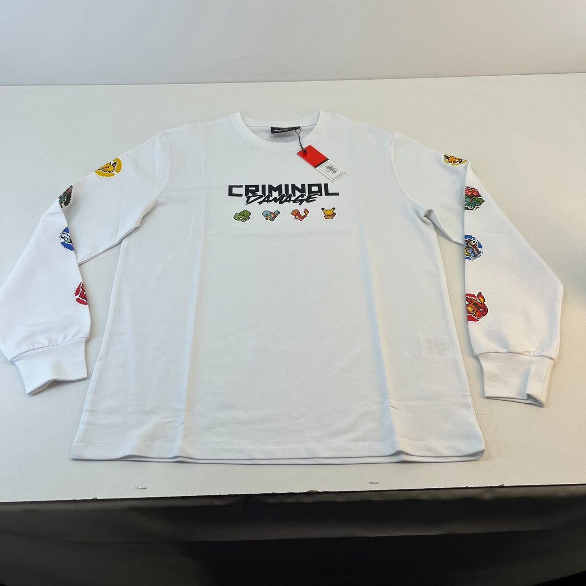 Criminal Damage Premium White Pokémon Digital Character T-Shirt Long Sleeve UK S